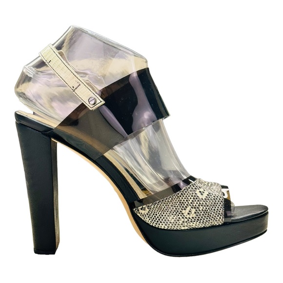 L’Agence Snakeskin / Smokey Clear High Heel Strap Platform Sandal - Picture 2 of 13